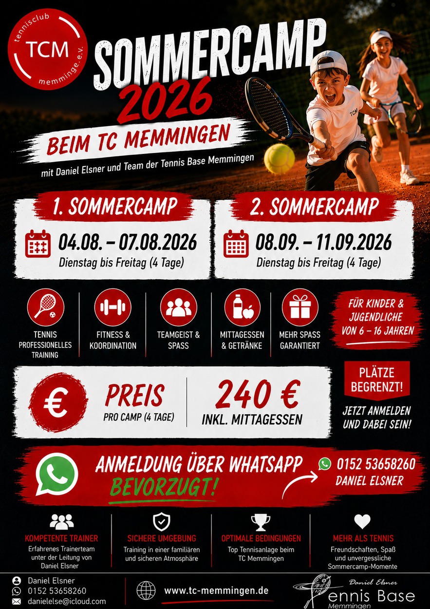 Sommercamps 2026 beim TC Memmingen mit Daniel Elsner und Team